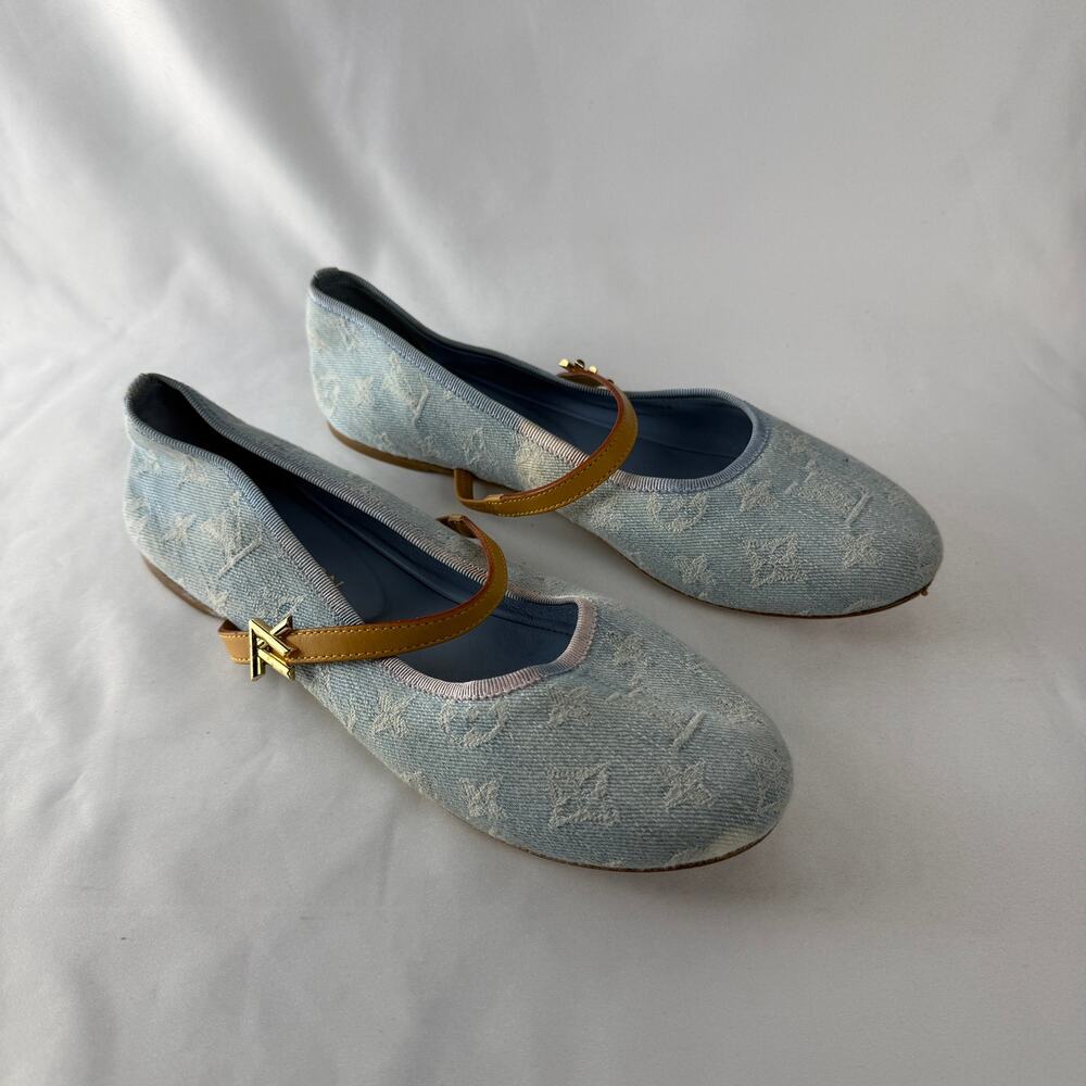 Louis Vuitton Monogram Denim Mary Jane Ballerina Flats Light Blue LV Twist 40